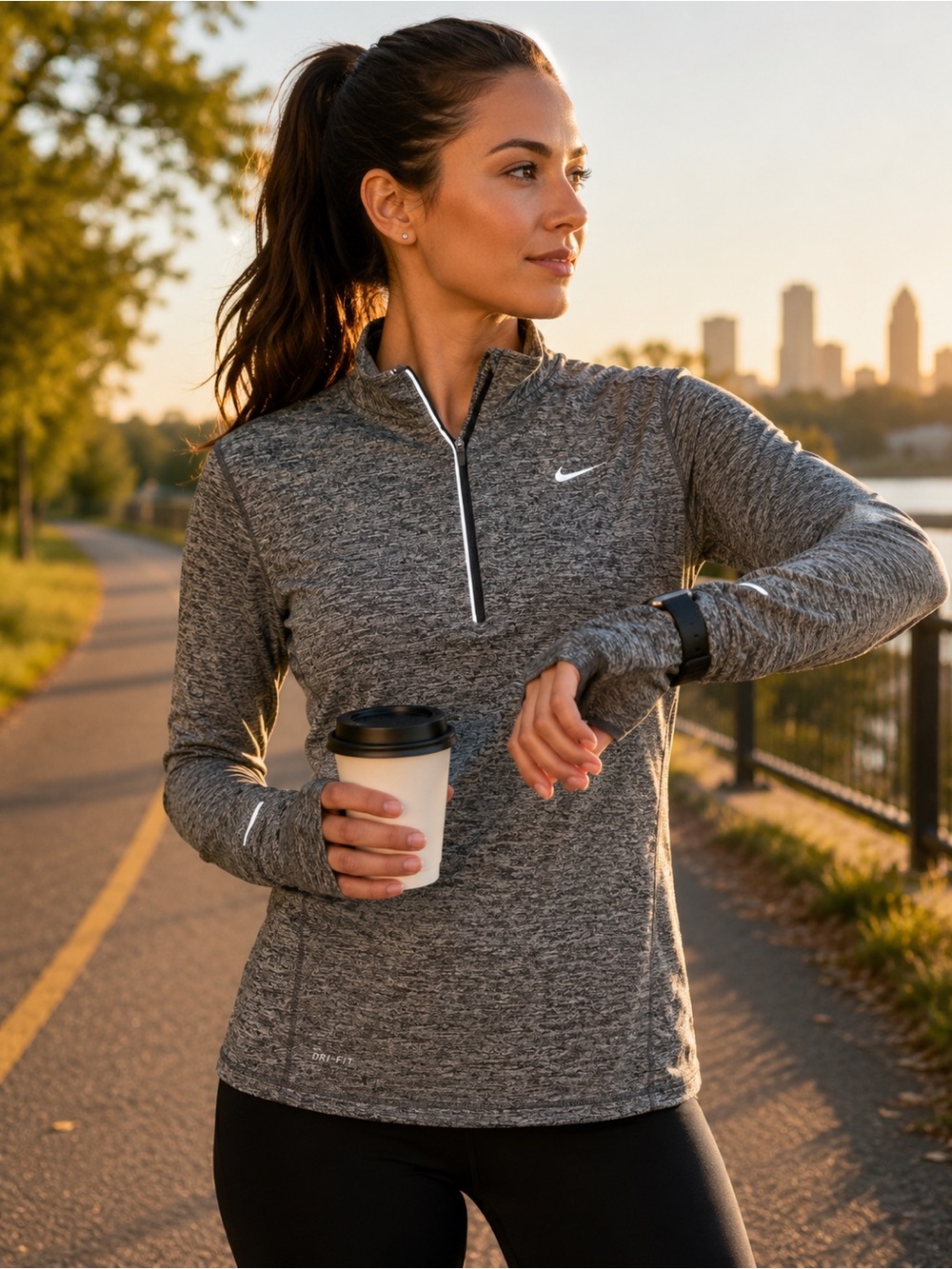 Nike Element Dri-FIT Half Zip Running Pullover Gray Thumbholes Large Athleisure